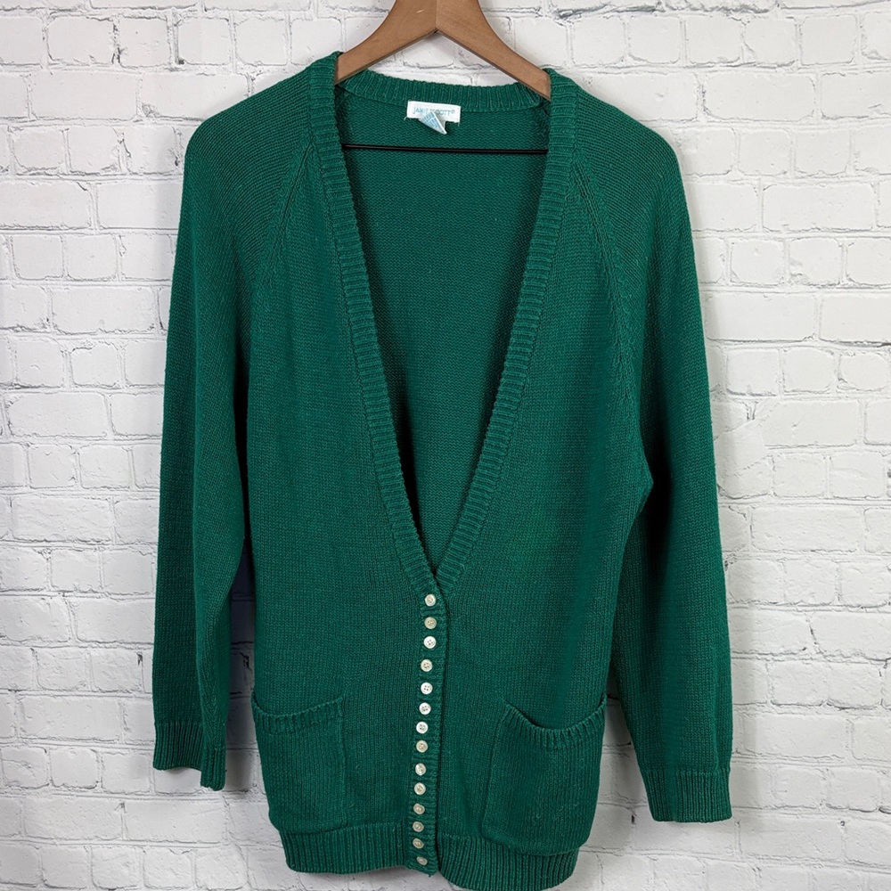 JAMIE SCOTT Vintage V-Neck Multiple Button Long Sleeve Cardigan Green Sweater M